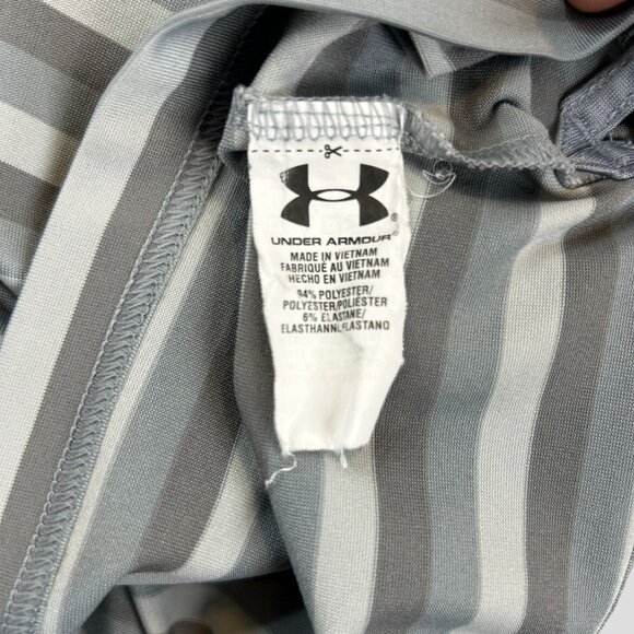 Under Armour Grey Striped Polo Shirt Coldblack UV Protection Loose Fit Mens XL - Picture 10 of 10
